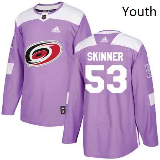 Youth Adidas Carolina Hurricanes 53 Jeff Skinner Authentic Purple Fights Cancer Practice NHL Jersey